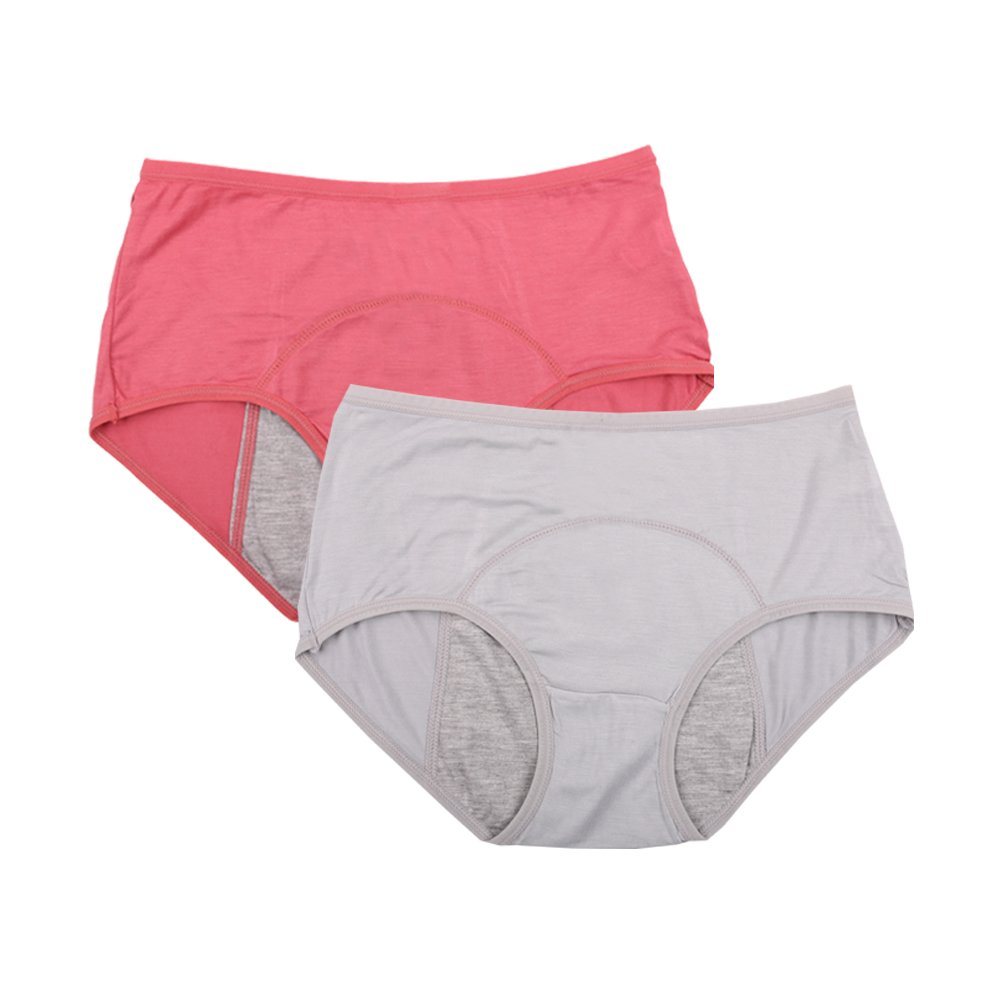 YOYI FASHION Bamboo Viscose Period Briefs, 2 Pack, Elegance Red Gray