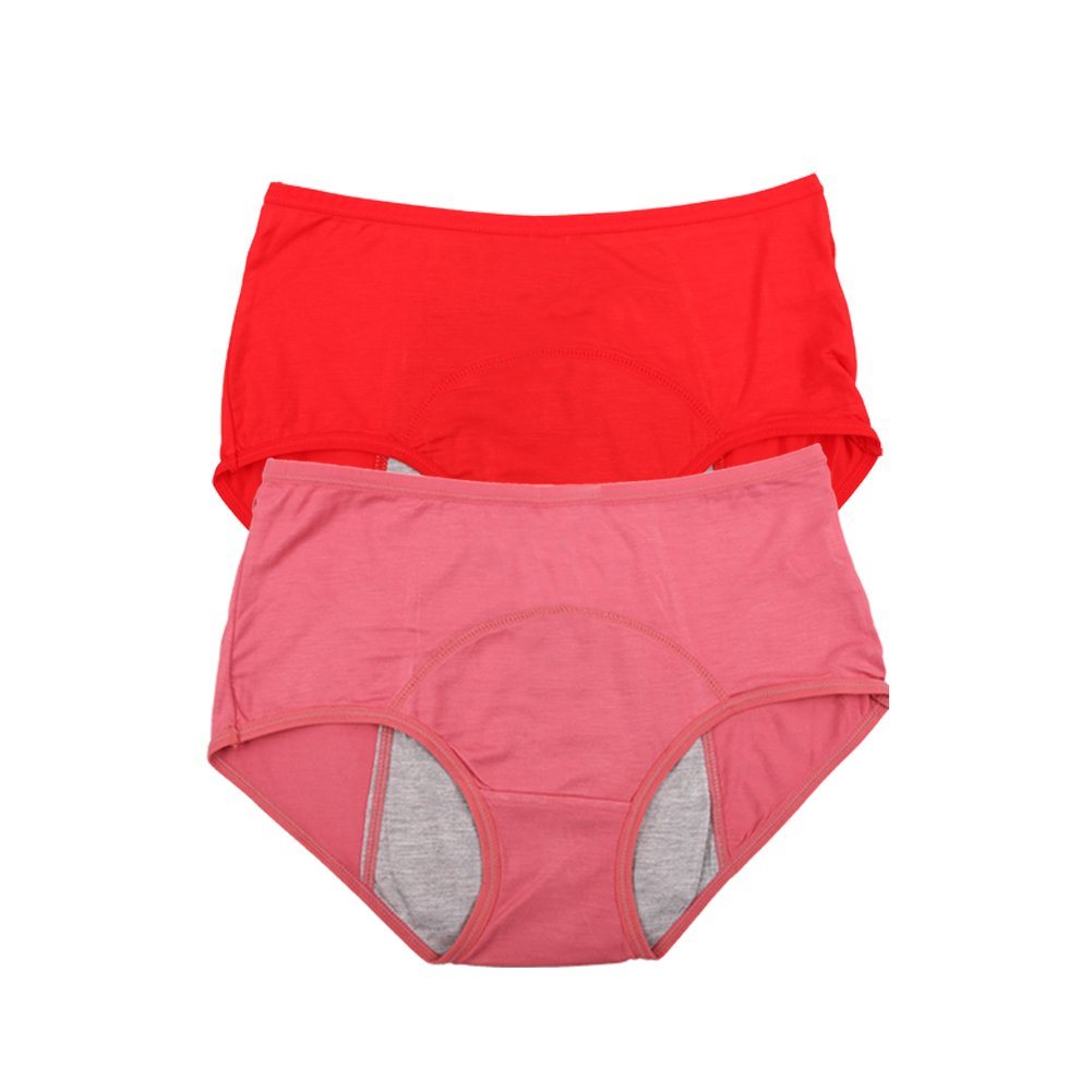 YOYI FASHION Bamboo Viscose Period Briefs, 2 Pack, Elegance Red Red