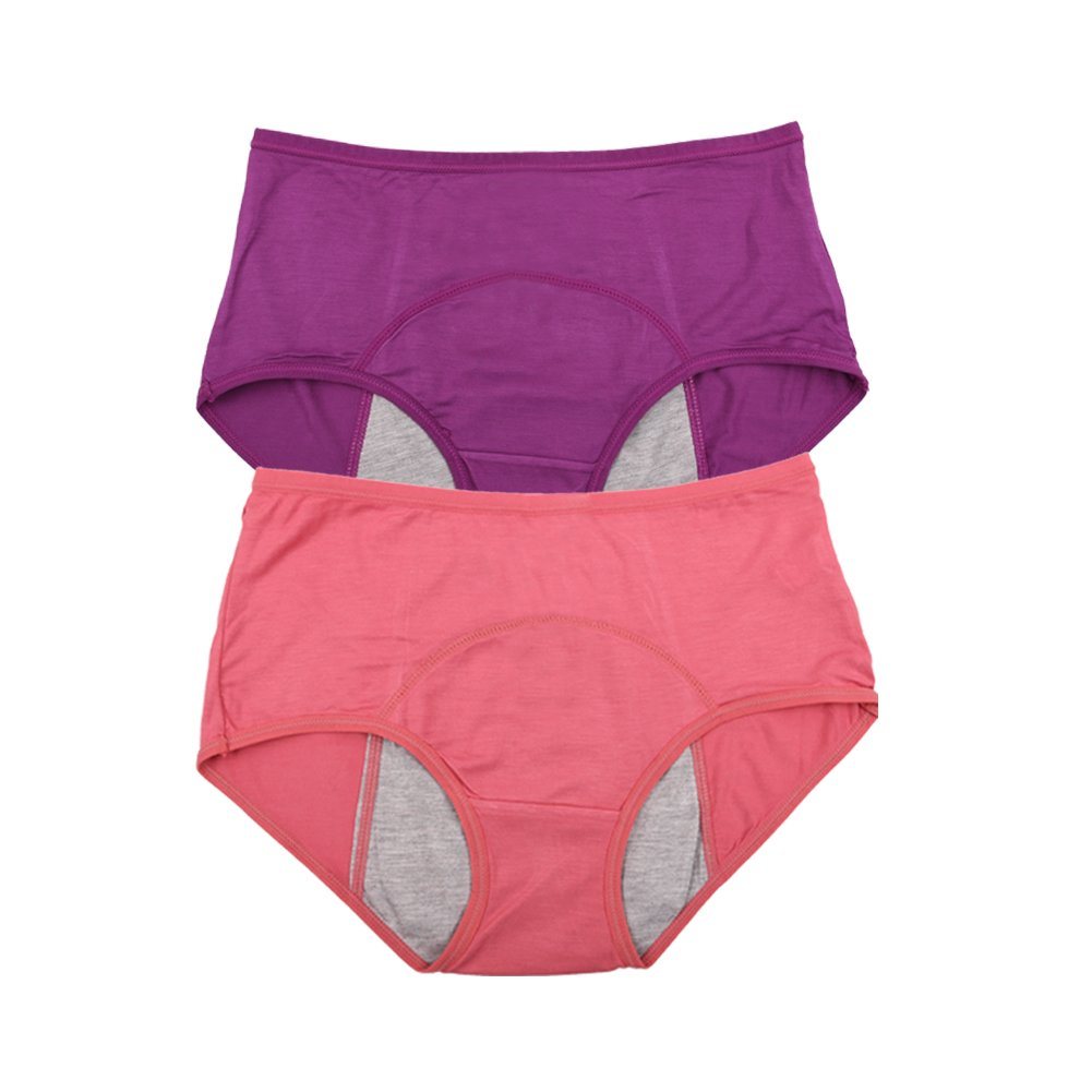 YOYI FASHION Bamboo Viscose Period Briefs, 2 Pack, Purple Elegance Red