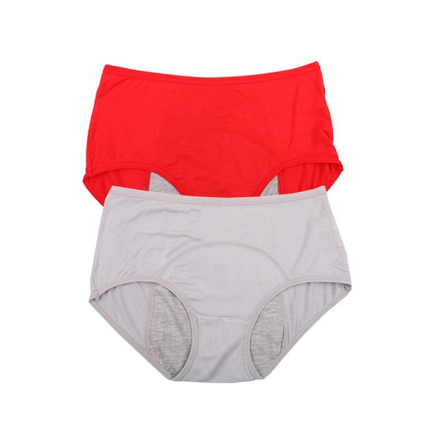 YOYI FASHION Bamboo Viscose Period Briefs, 2 Pack, Red Gray