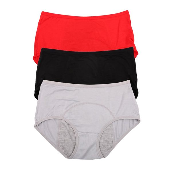 YOYI FASHION Bamboo Viscose Period Briefs, 3 Pack, Black Red Grey