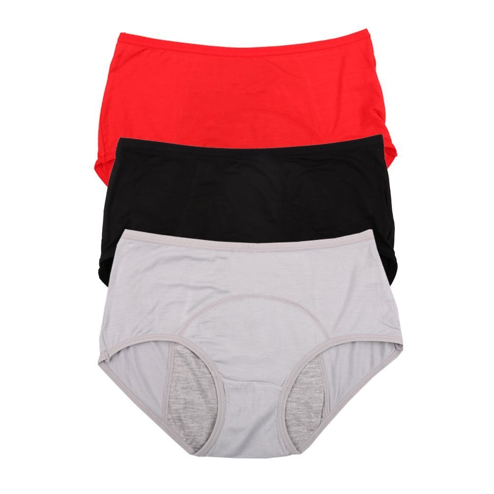 YOYI FASHION Bamboo Viscose Period Briefs, 3 Pack, Black Red Grey