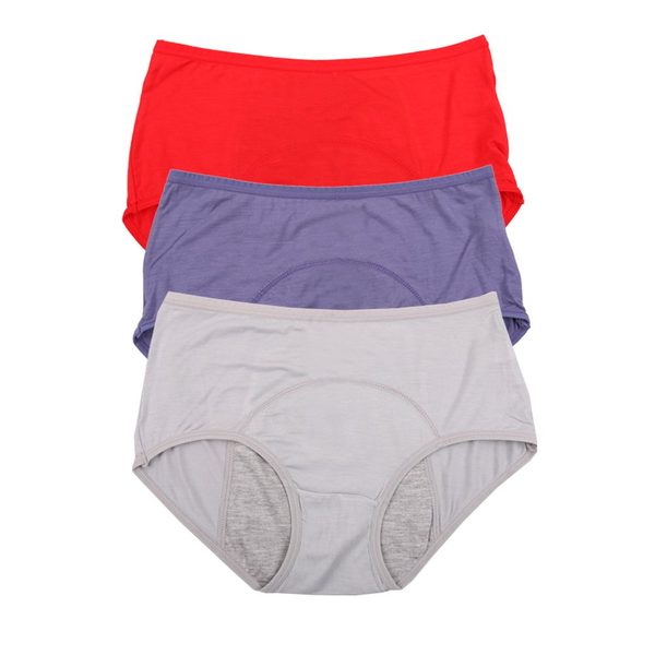 YOYI FASHION Bamboo Viscose Period Briefs, 3 Pack, Red Denim Blue Gray