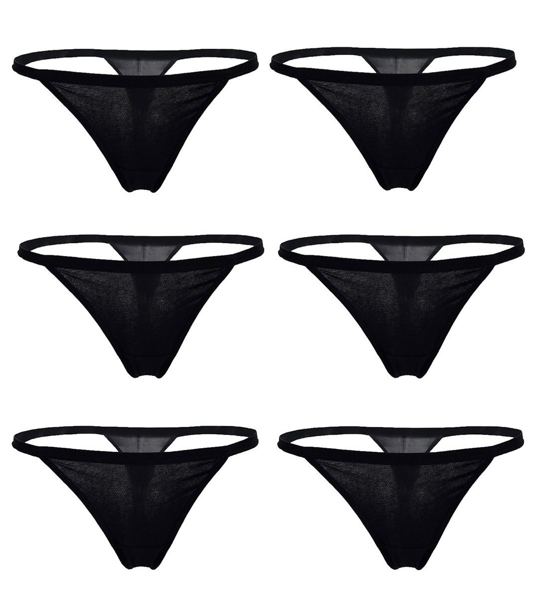 YOYI FASHION Cotton G-String Thong, 6 Pack, Black