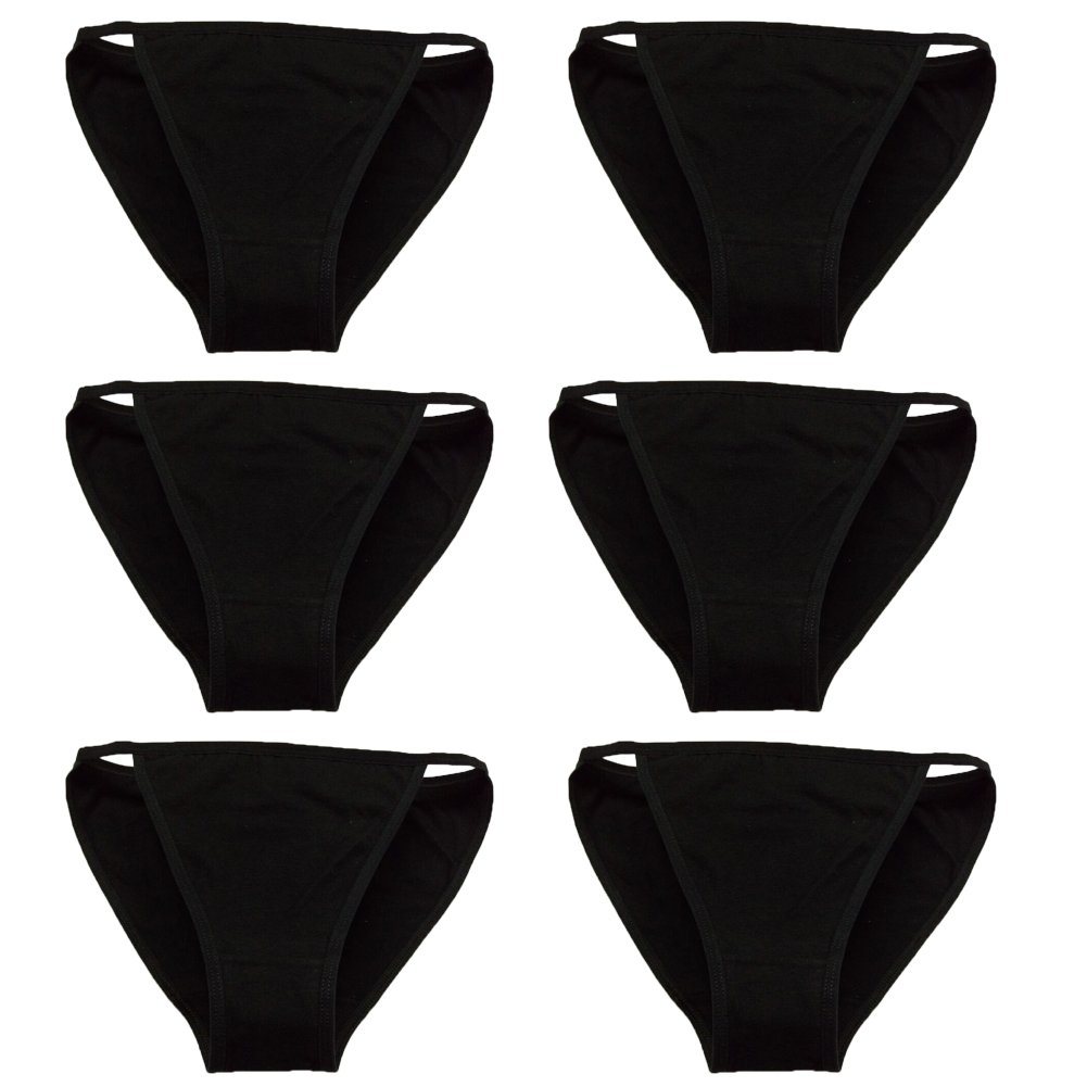 YOYI FASHION Cotton String Bikini, 6 Pack, Black
