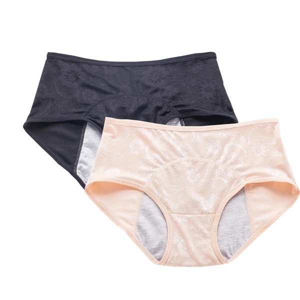 YOYI FASHION Jacquard Period Briefs, 2 Pack, Black Nude