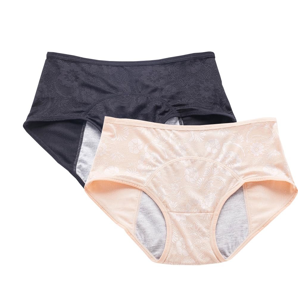 YOYI FASHION Jacquard Period Briefs, 2 Pack, Black Nude