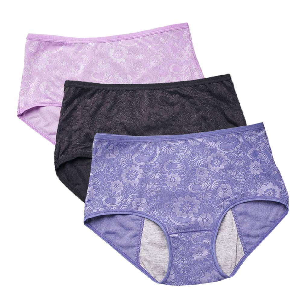 YOYI FASHION Jacquard Period Briefs, 3 Pack, Black Blue Lotus