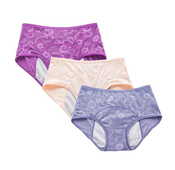 YOYI FASHION Jacquard Period Briefs, 3 Pack, Blue Nude Violet