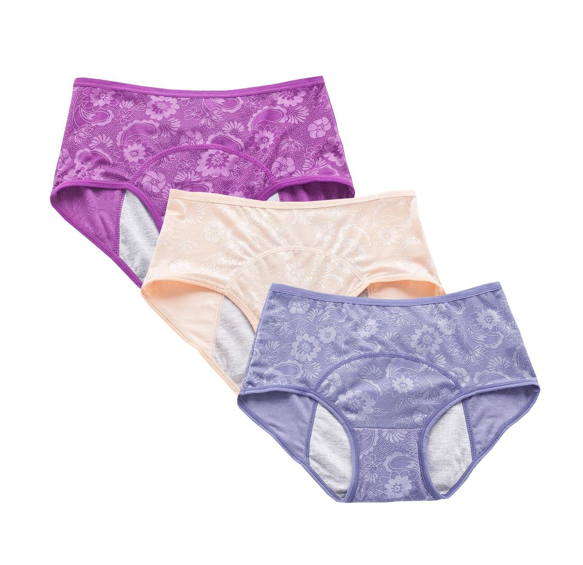 YOYI FASHION Jacquard Period Briefs, 3 Pack, Blue Nude Violet