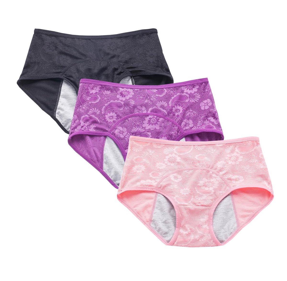 YOYI FASHION Jacquard Period Briefs, 3 Pack, Dark Rouge Purple
